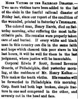 News article reporting death and burial of Henry Harris.