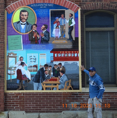 Mural in Altoona, Pennsylvania featuring scenes from the life of African American activist William Nesbit