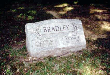 Burial marker of Andrew M. Bradley and his wife Gussie.