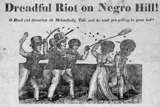 Images such as this, from 1827 Boston, encouraged mistrust by whites of free Blacks. (Library of Congress)