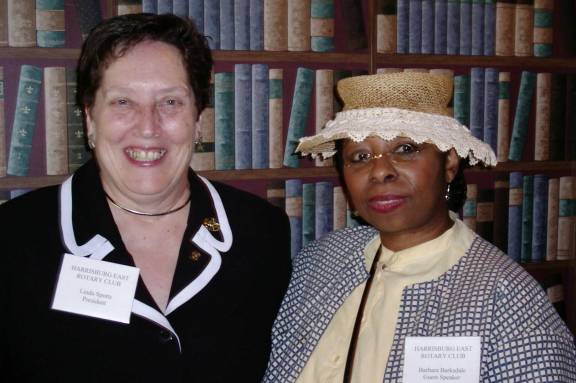 Harrisburg East Centennial President Linda Spotts welcomes Barbara Barksdale to our meeting.
