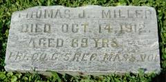 Tombstone of Thomas J. Miller, 5th Massachusetts Cavalry.