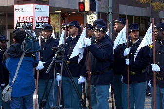 Young USCT re-enactors line up for parade.