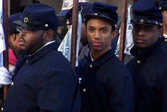 Image of a young USCT re-enactor in line for the parade.