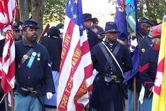 USCT color-bearers at Harris-Cameron mansion.