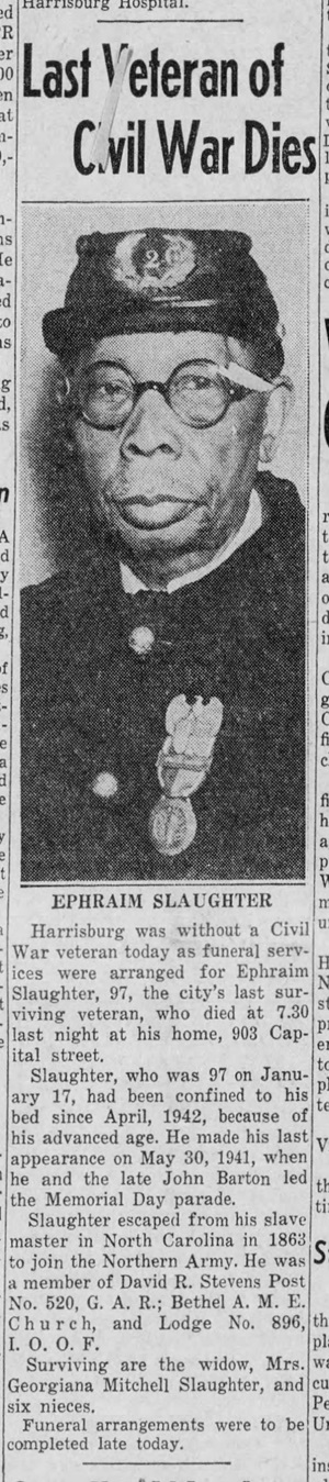 Newspaper Death notice of Ephraim Slaughter, 1943
