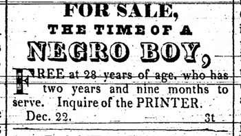 1830 Adams County ad selling an enslaved man.