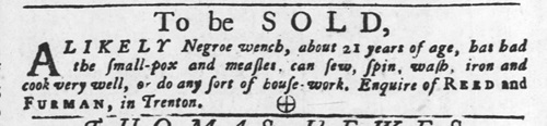 1755 Philadelphia advertisement to sell an enslaved woman