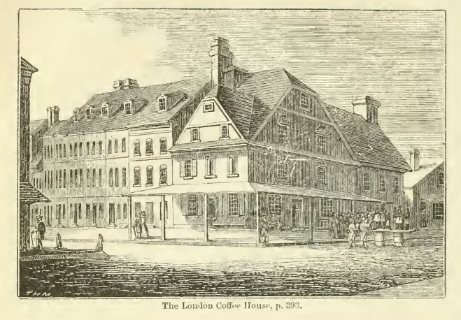 Drawing of the London Coffee House in Philadelphia, circa 1850