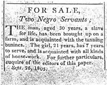 Harrisburg ad for "Two Negro Servants," 1805.